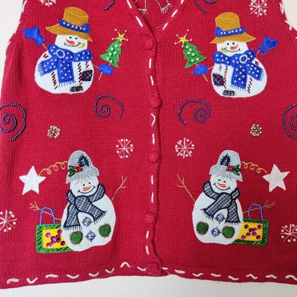 NWT Deadstock Ugly Christmas Sweater Vest Red Small Beaded Snowman Bobbie Brooks - Picture 4 of 11